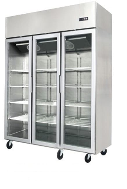 Commercial Upright Freezers – JUFT1500G –  Three Door Stainless Steel Glass / Display Freezer –  With Five Years Warranty
